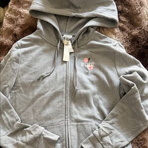 PINK Victoria's Secret Light Gray Zip-Up Hoodie with Rose Logo